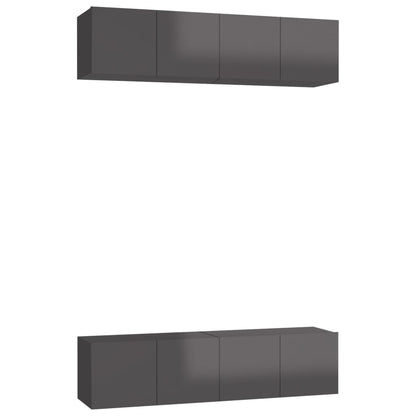 vidaXL Meubles TV 4 pcs Gris brillant 60x30x30 cm Aggloméré