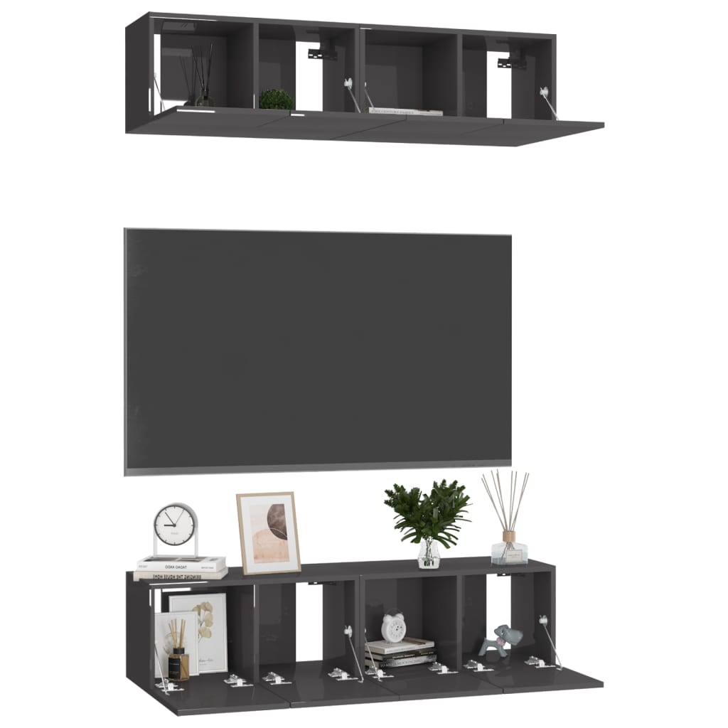vidaXL Meubles TV 4 pcs Gris brillant 60x30x30 cm Aggloméré