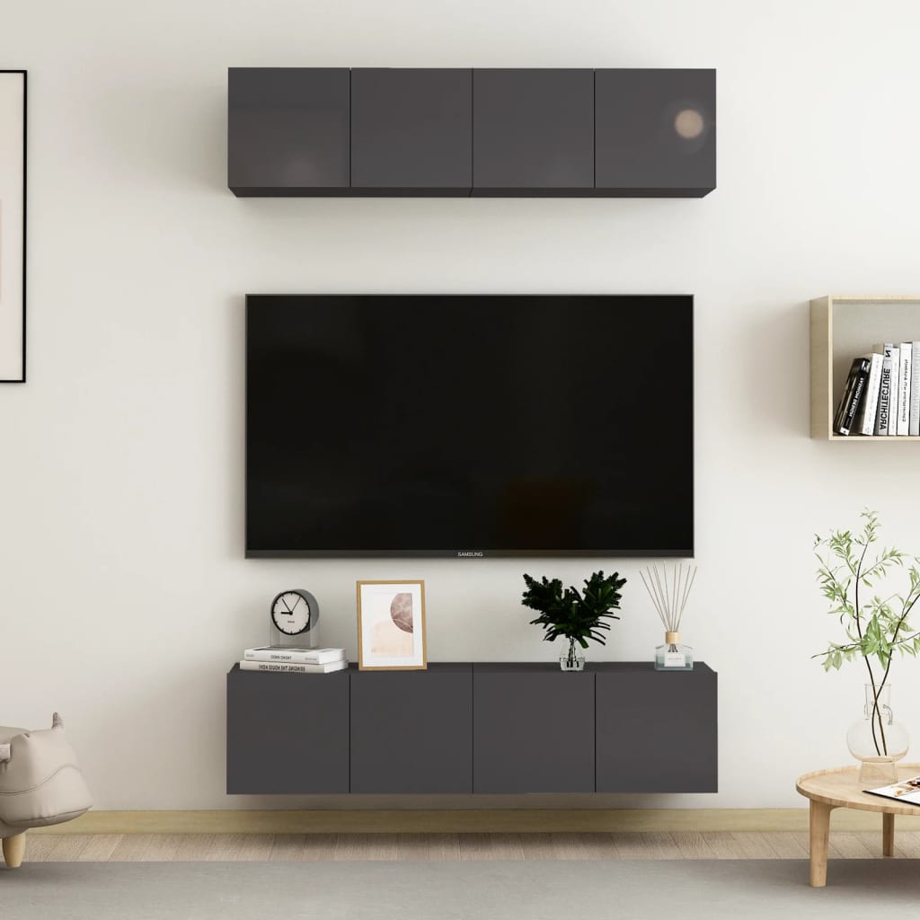 vidaXL Meubles TV 4 pcs Gris brillant 60x30x30 cm Aggloméré