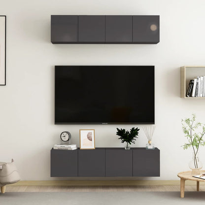 vidaXL Meubles TV 4 pcs Gris brillant 60x30x30 cm Aggloméré
