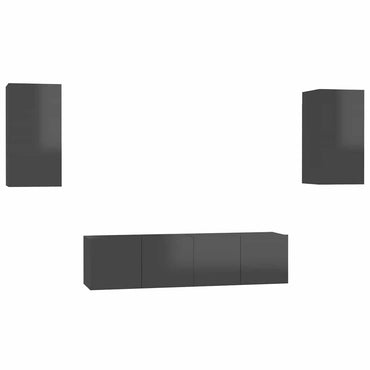 vidaXL Meuble TV 4 pcs Gris brillant Bois d'ingénierie