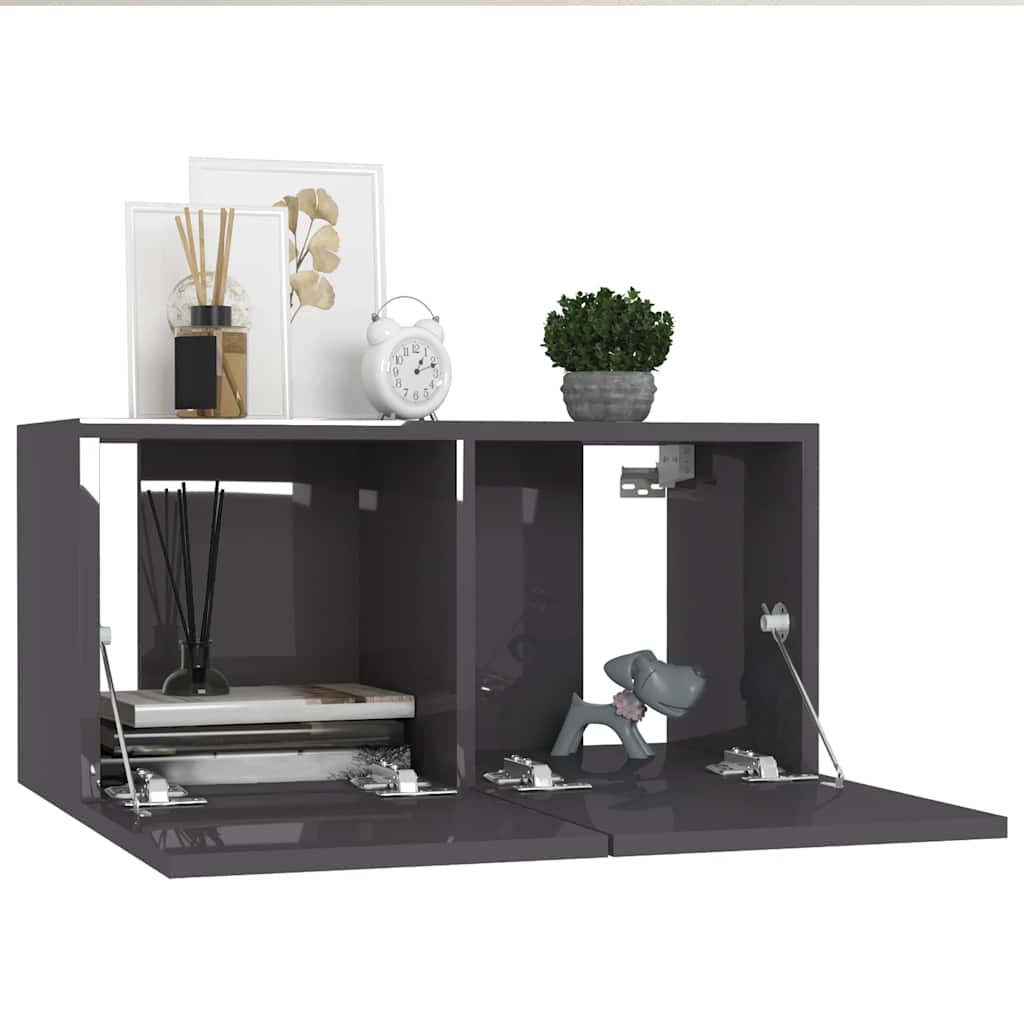 vidaXL Meuble TV 4 pcs Gris brillant Bois d'ingénierie