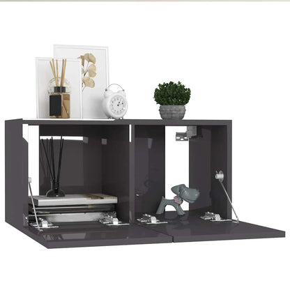 vidaXL Meuble TV 4 pcs Gris brillant Bois d'ingénierie