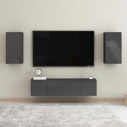 vidaXL Meuble TV 4 pcs Gris brillant Bois d'ingénierie
