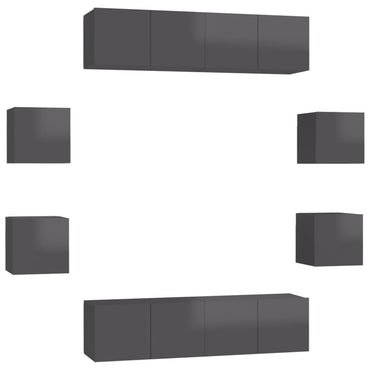 vidaXL Meuble TV, 8 pcs, gris brillant, bois d'ingénierie