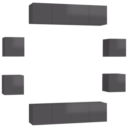 vidaXL Meuble TV, 8 pcs, gris brillant, bois d'ingénierie