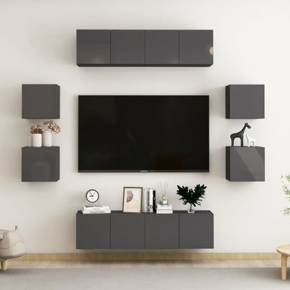 vidaXL Meuble TV, 8 pcs, gris brillant, bois d'ingénierie