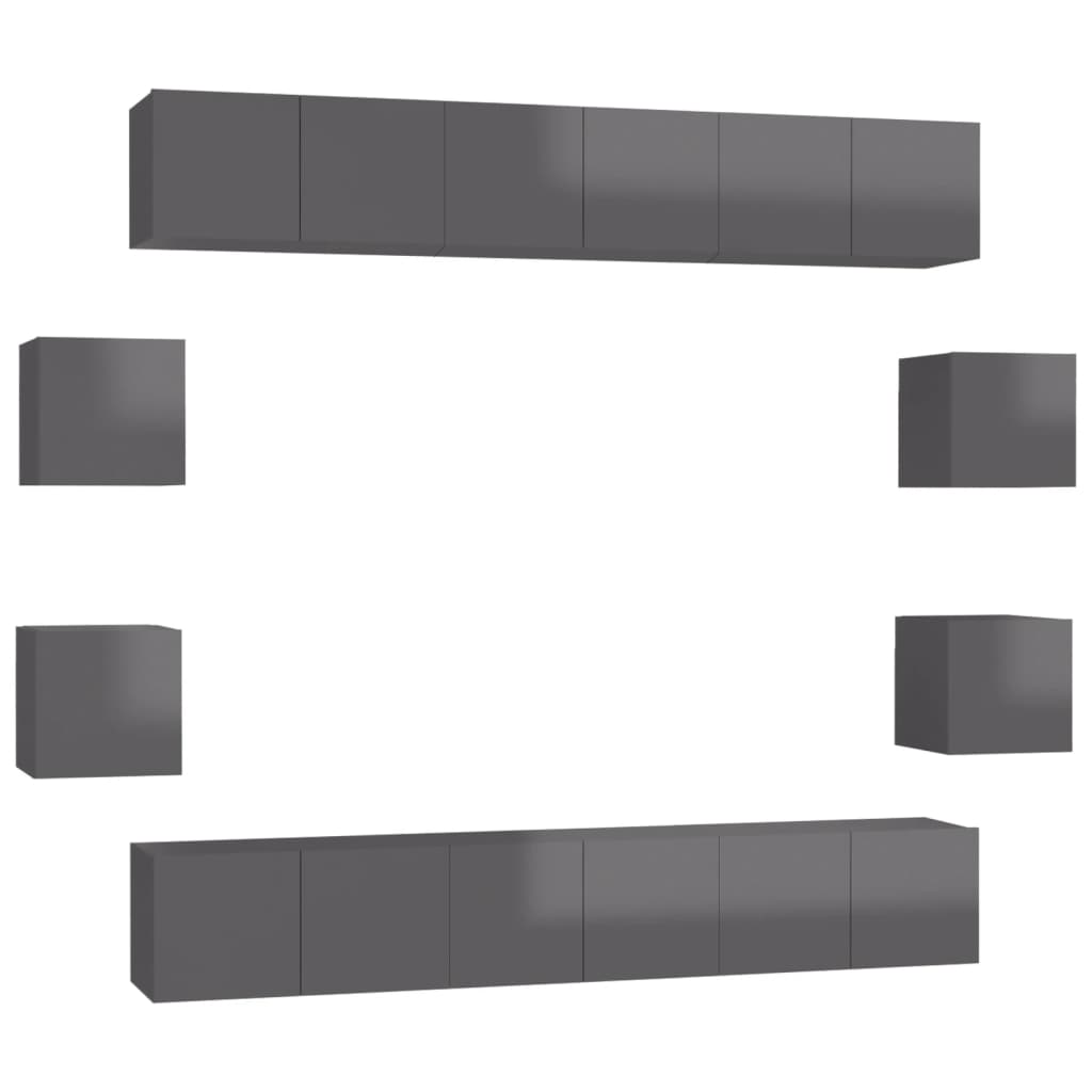 vidaXL Ensemble de meubles TV 10 pcs Gris brillant en bois d'ingénierie