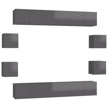vidaXL Ensemble de meubles TV 10 pcs Gris brillant en bois d'ingénierie