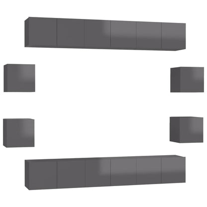 vidaXL Ensemble de meubles TV 10 pcs Gris brillant en bois d'ingénierie