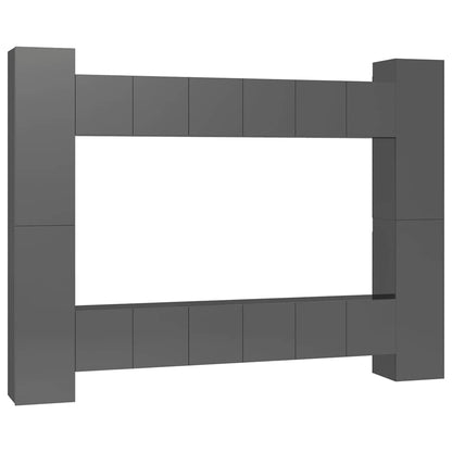 vidaXL Ensemble de meubles TV 10 pcs Gris brillant Bois d'ingénierie
