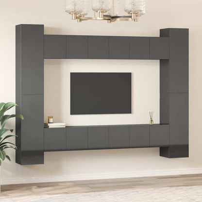 vidaXL Ensemble de meubles TV 10 pcs Gris brillant Bois d'ingénierie