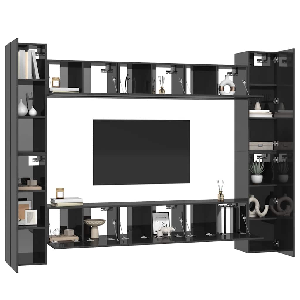 vidaXL Ensemble de meubles TV 10 pcs Gris brillant Bois d'ingénierie