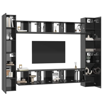vidaXL Ensemble de meubles TV 10 pcs Gris brillant Bois d'ingénierie
