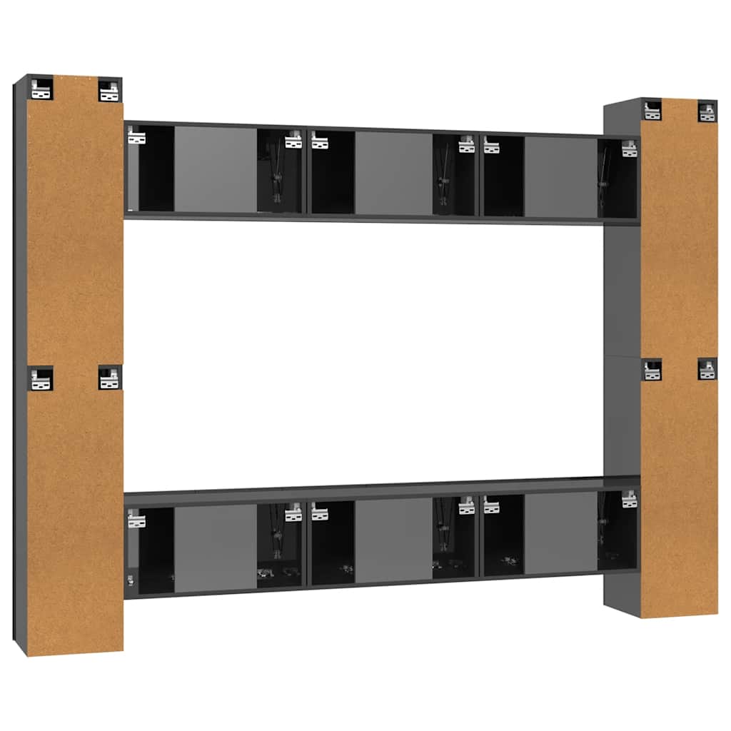 vidaXL Ensemble de meubles TV 10 pcs Gris brillant Bois d'ingénierie