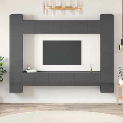 vidaXL Ensemble de meubles TV 10 pcs Gris brillant Bois d'ingénierie