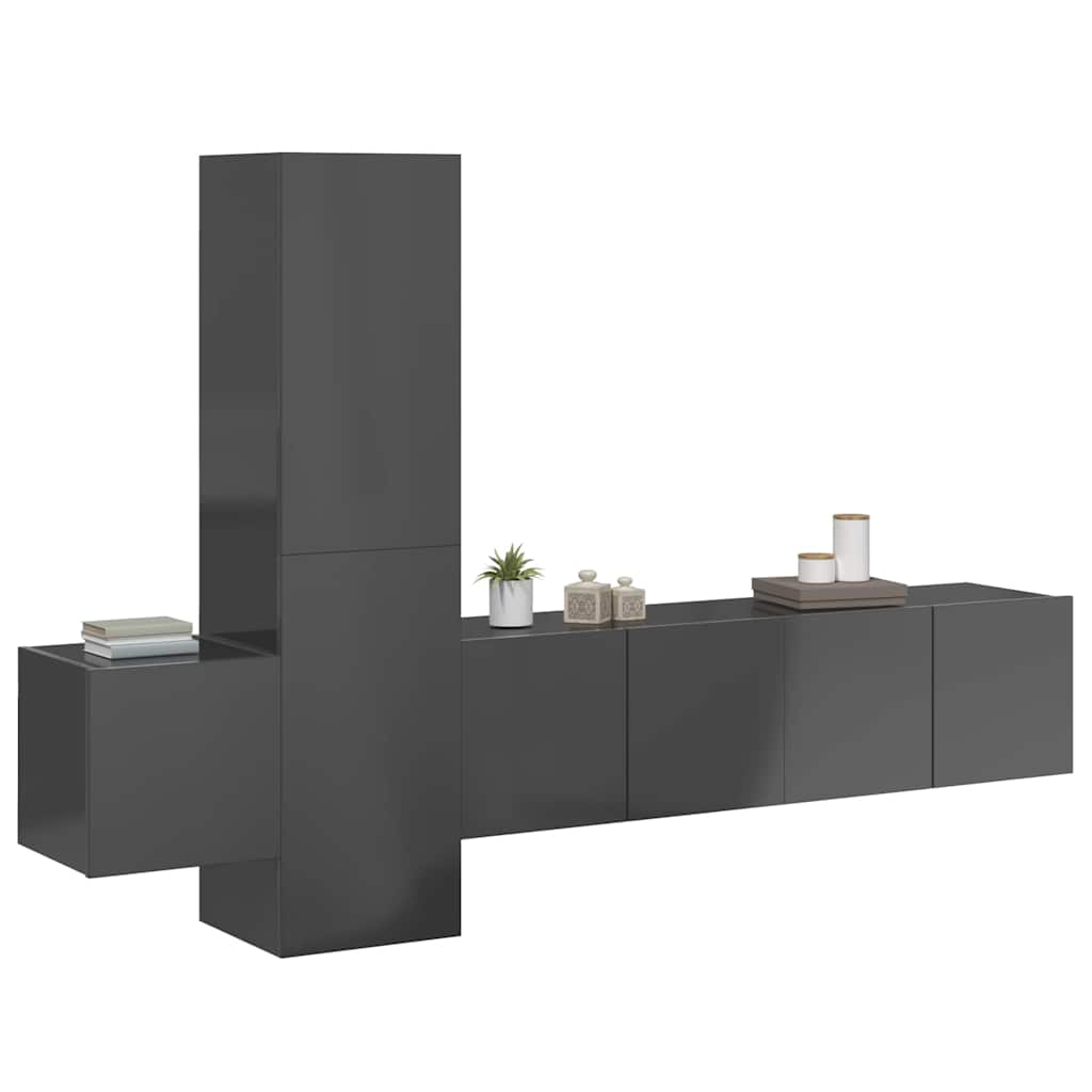 vidaXL Meuble TV 5 pcs Gris brillant Bois d'ingénierie
