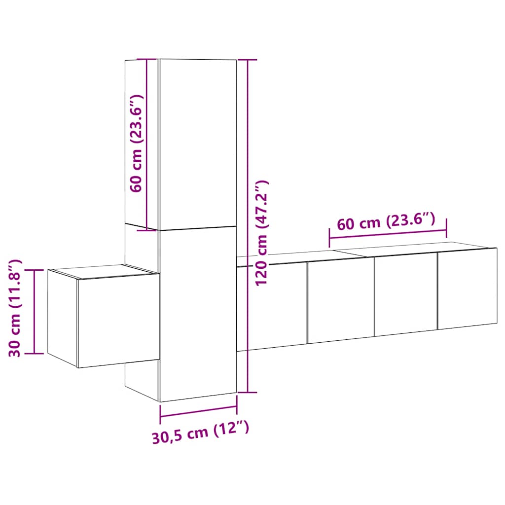 vidaXL Meuble TV 5 pcs Gris brillant Bois d'ingénierie