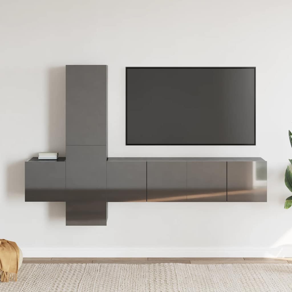 vidaXL Meuble TV 5 pcs Gris brillant Bois d'ingénierie