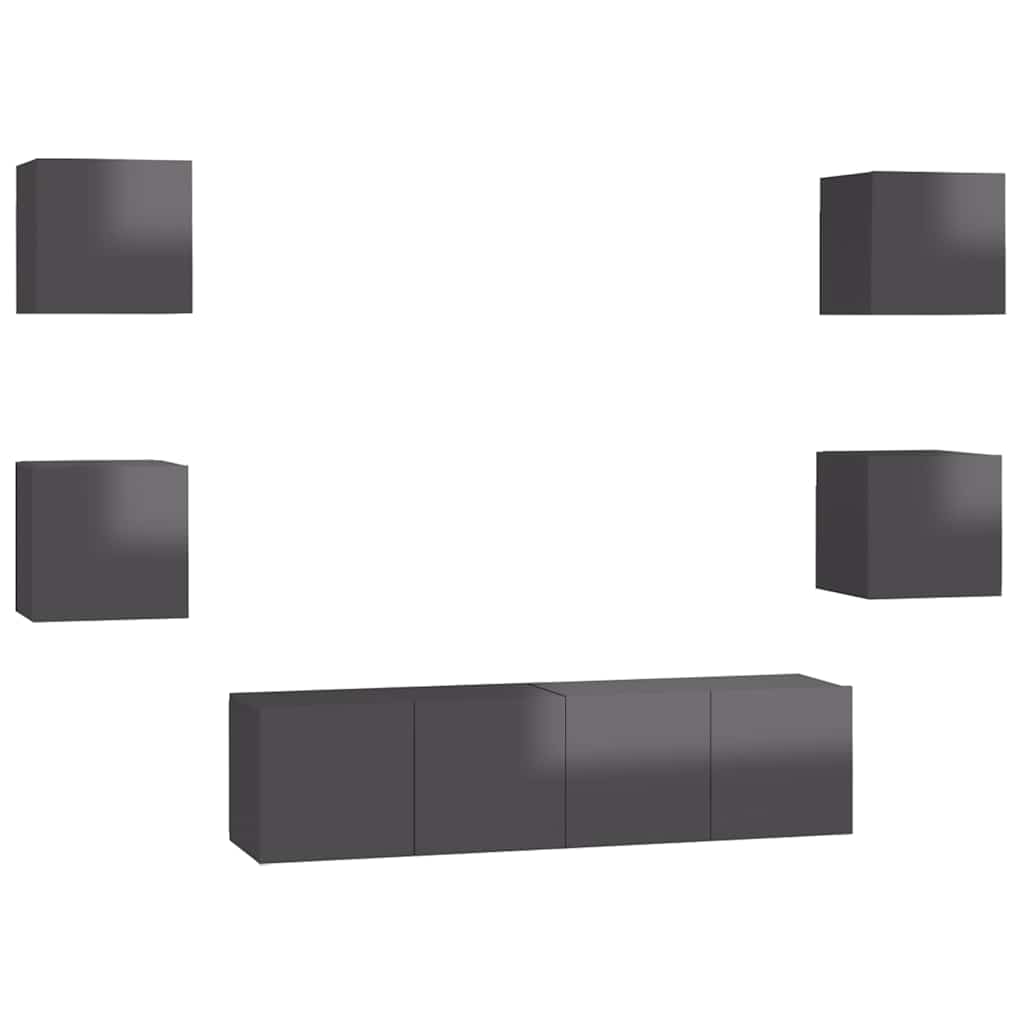 vidaXL Meuble TV, 6 pcs, Gris brillant, Aggloméré