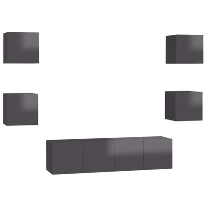 vidaXL Meuble TV, 6 pcs, Gris brillant, Aggloméré