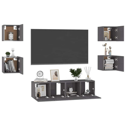 vidaXL Meuble TV, 6 pcs, Gris brillant, Aggloméré