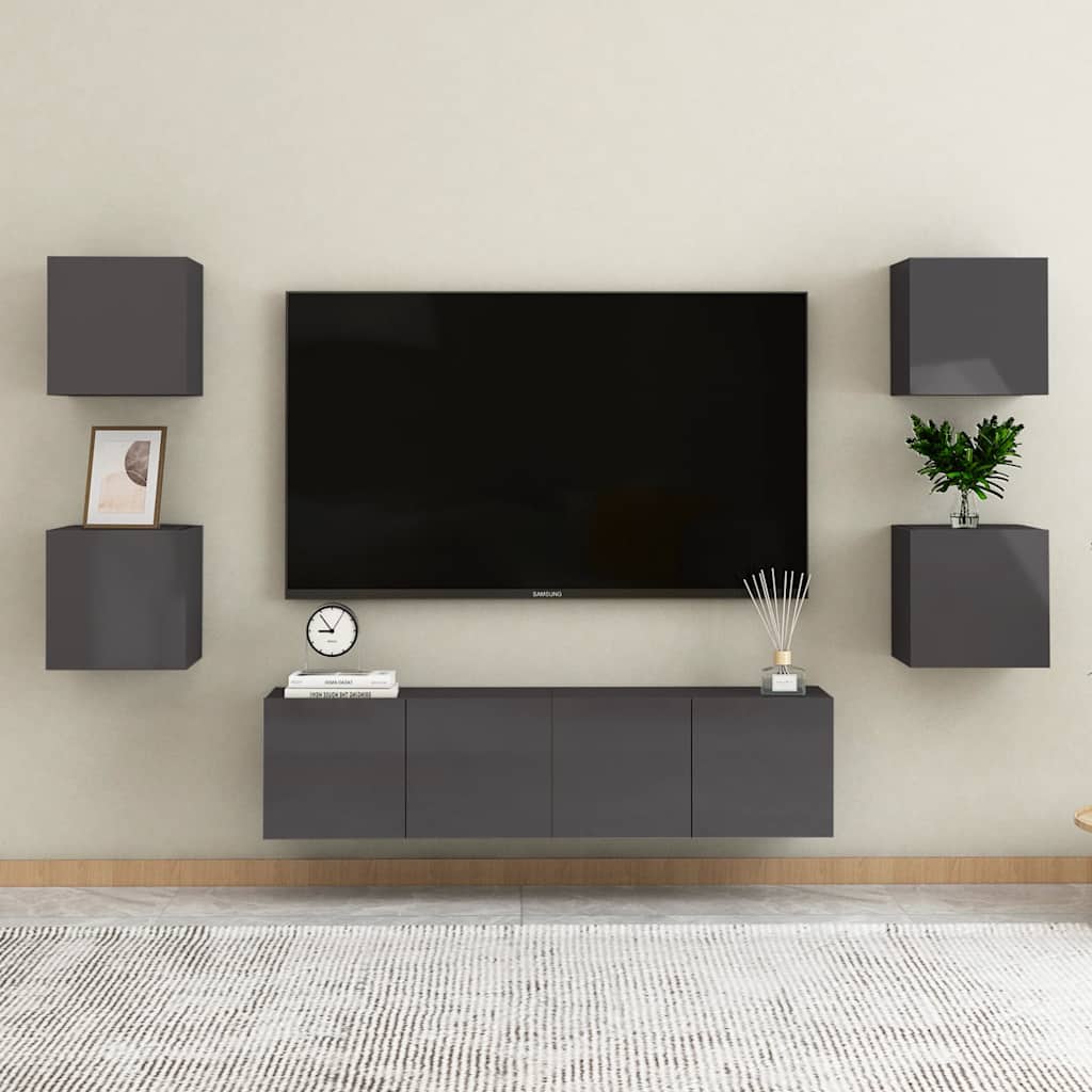 vidaXL Meuble TV, 6 pcs, Gris brillant, Aggloméré