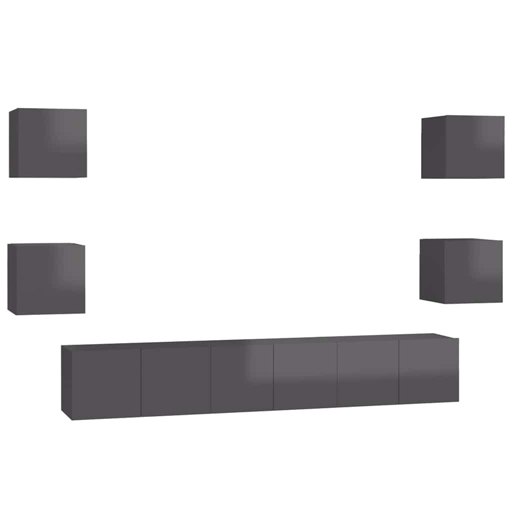 vidaXL Ensemble de 7 meubles TV gris brillant en bois d'ingénierie