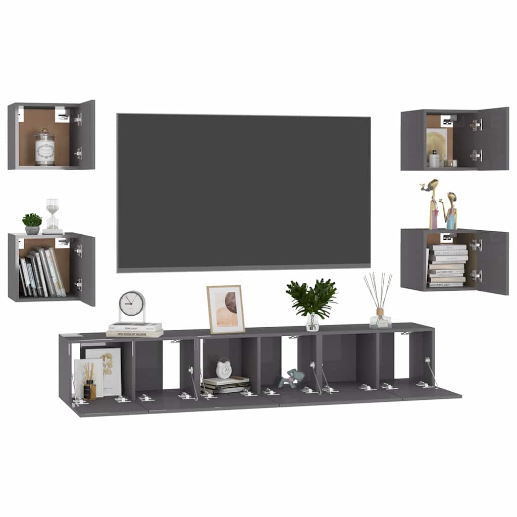 vidaXL Ensemble de 7 meubles TV gris brillant en bois d'ingénierie