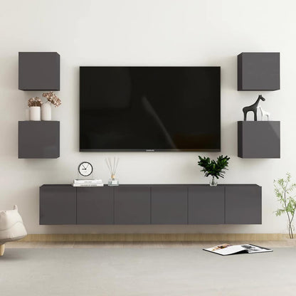 vidaXL Ensemble de 7 meubles TV gris brillant en bois d'ingénierie