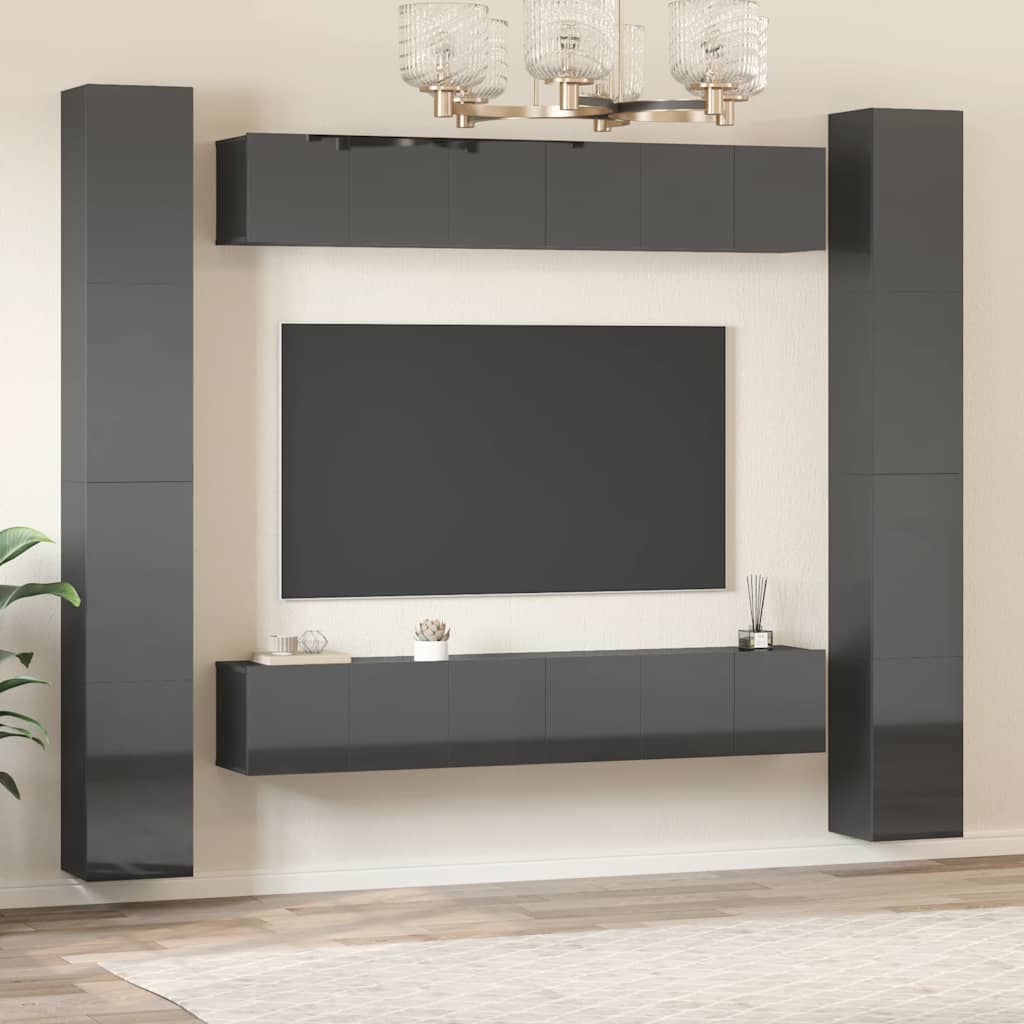 vidaXL Meuble TV, 6 pcs, Gris brillant, Aggloméré
