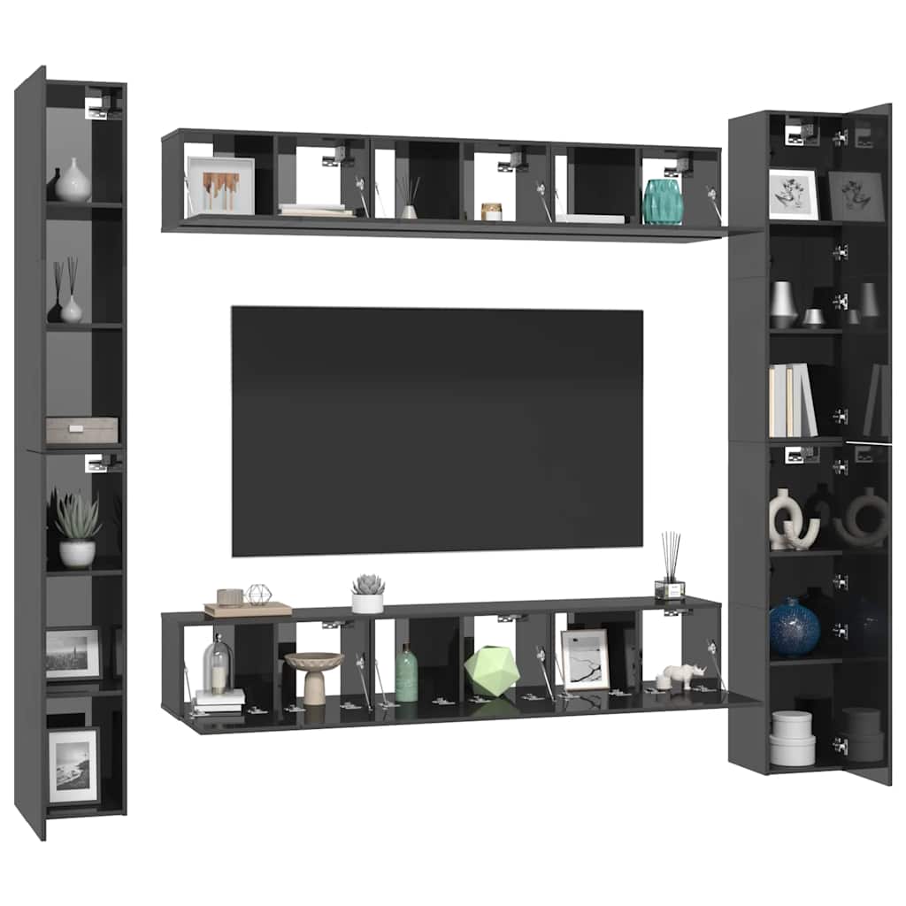 vidaXL Meuble TV, 6 pcs, Gris brillant, Aggloméré
