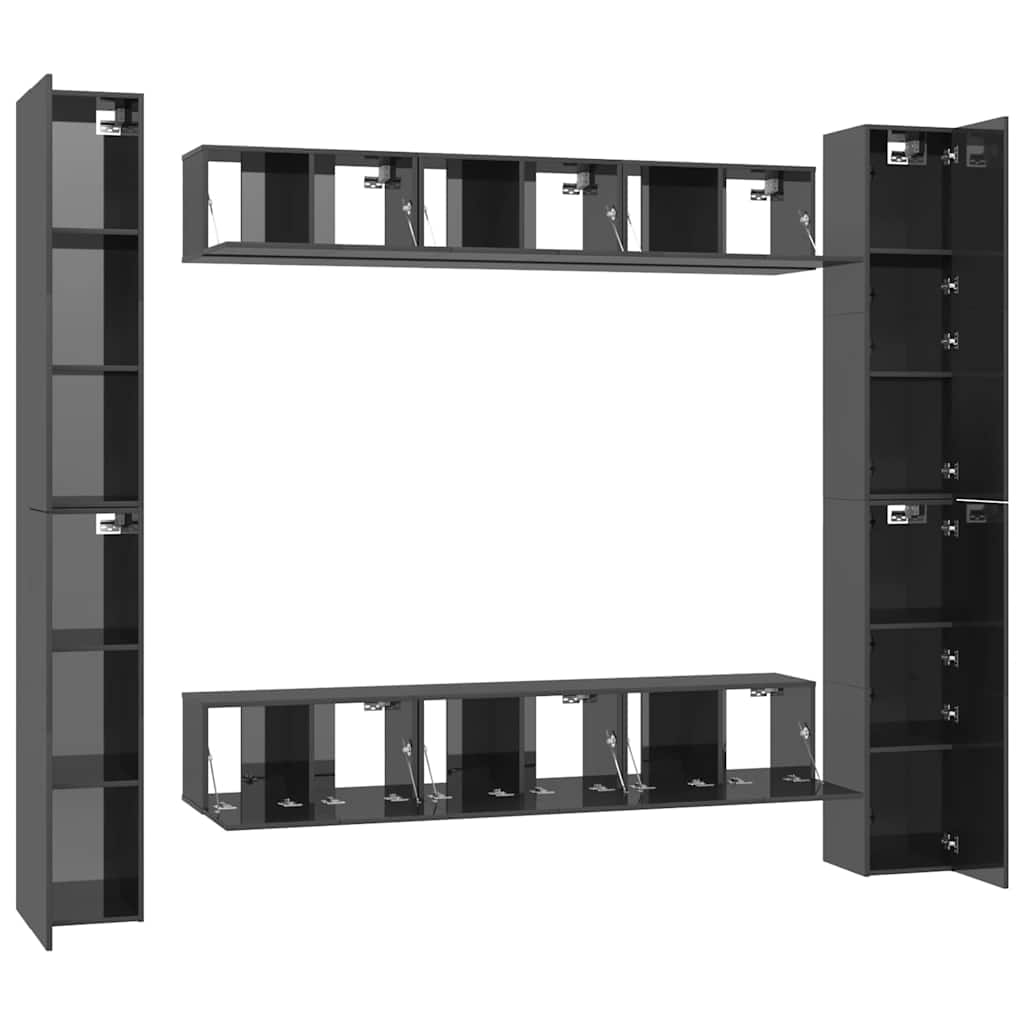 vidaXL Meuble TV, 6 pcs, Gris brillant, Aggloméré
