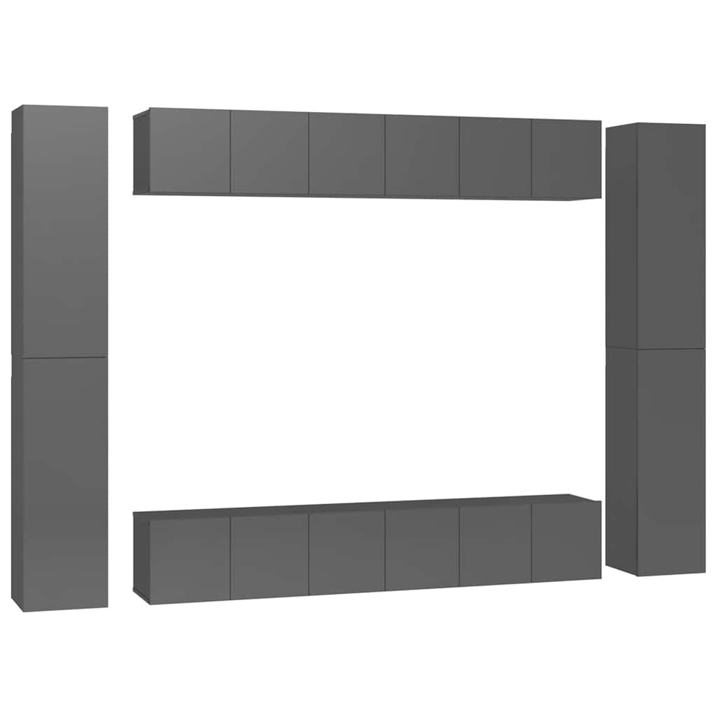 vidaXL Ensemble de meubles TV 10 pcs Gris brillant Aggloméré