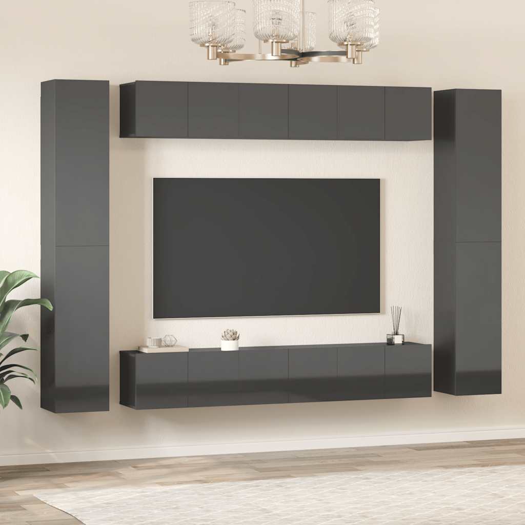 vidaXL Ensemble de meubles TV 10 pcs Gris brillant Aggloméré
