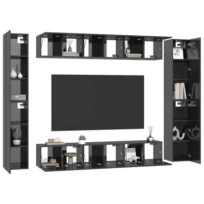 vidaXL Ensemble de meubles TV 10 pcs Gris brillant Aggloméré