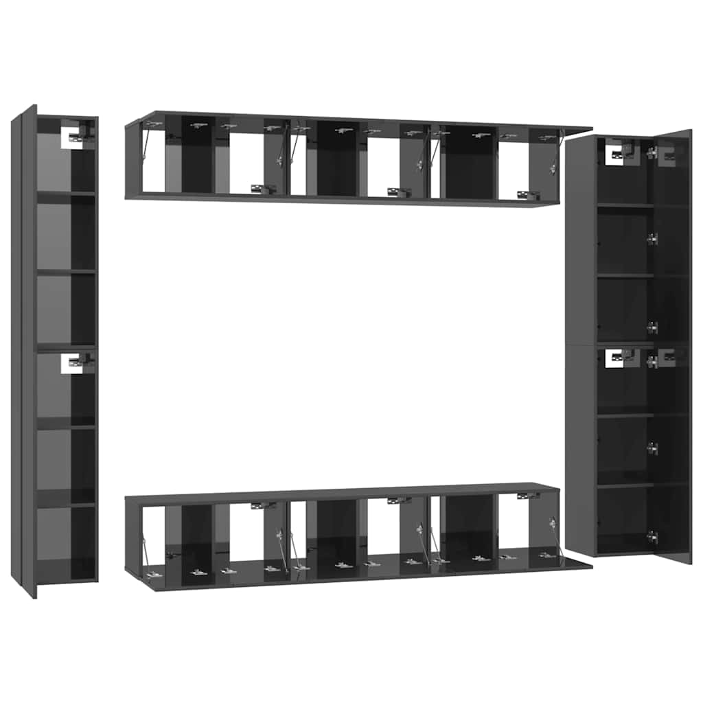 vidaXL Ensemble de meubles TV 10 pcs Gris brillant Aggloméré