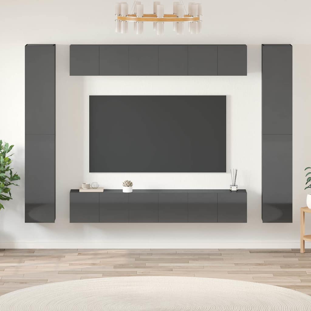 vidaXL Ensemble de meubles TV 10 pcs Gris brillant Aggloméré