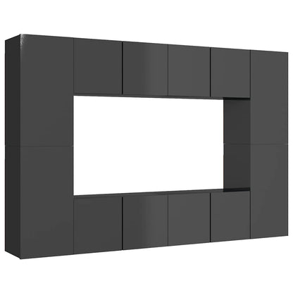 vidaXL Meuble TV, 8 pcs, gris brillant, bois d'ingénierie