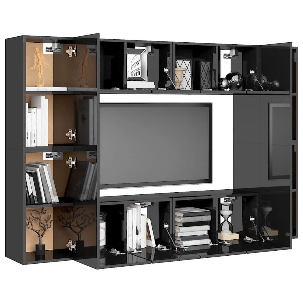 vidaXL Meuble TV, 8 pcs, gris brillant, bois d'ingénierie