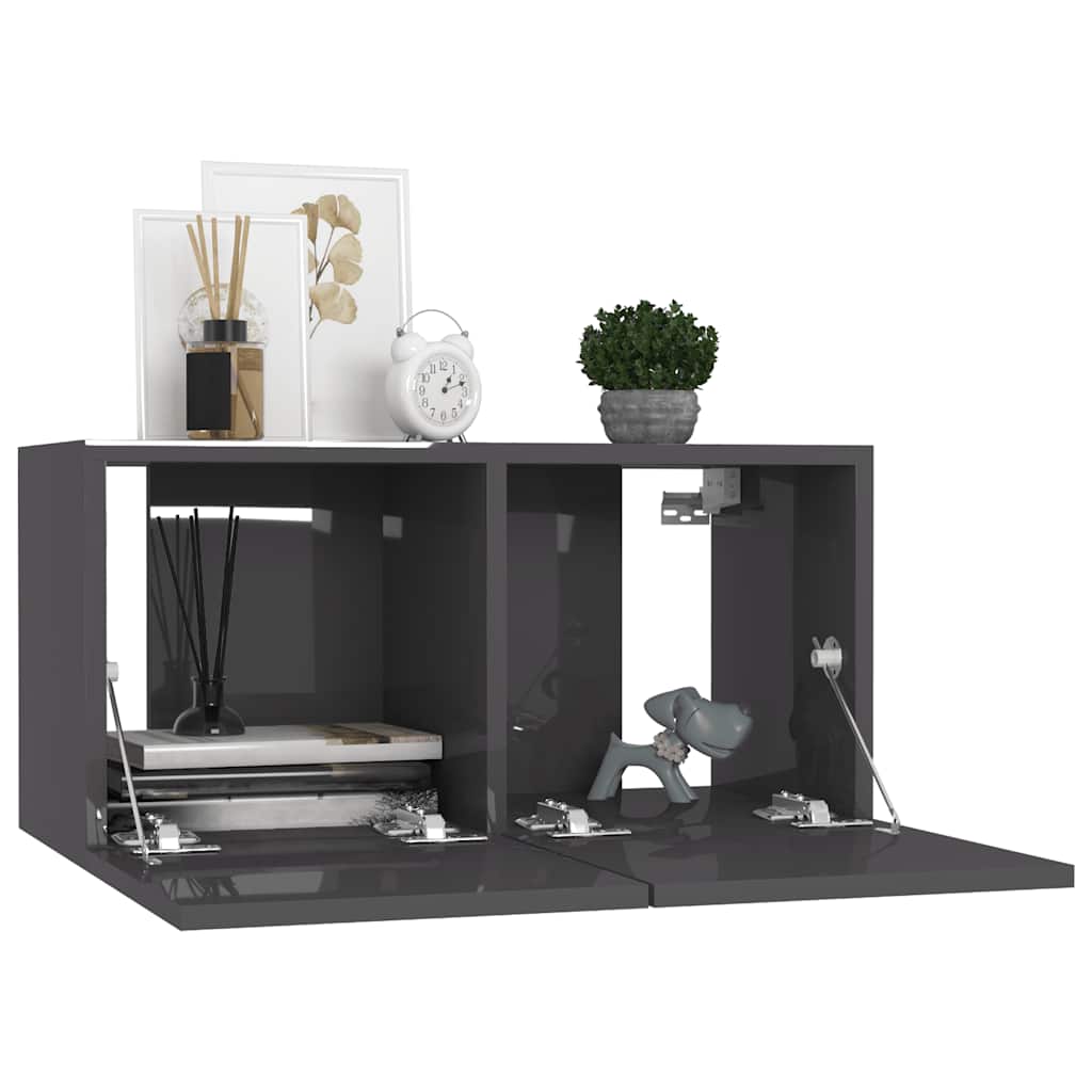 vidaXL Meuble TV, 7 pcs, Aggloméré, Gris brillant
