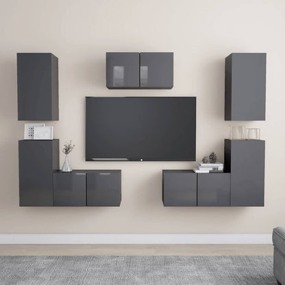 vidaXL Meuble TV, 7 pcs, Aggloméré, Gris brillant
