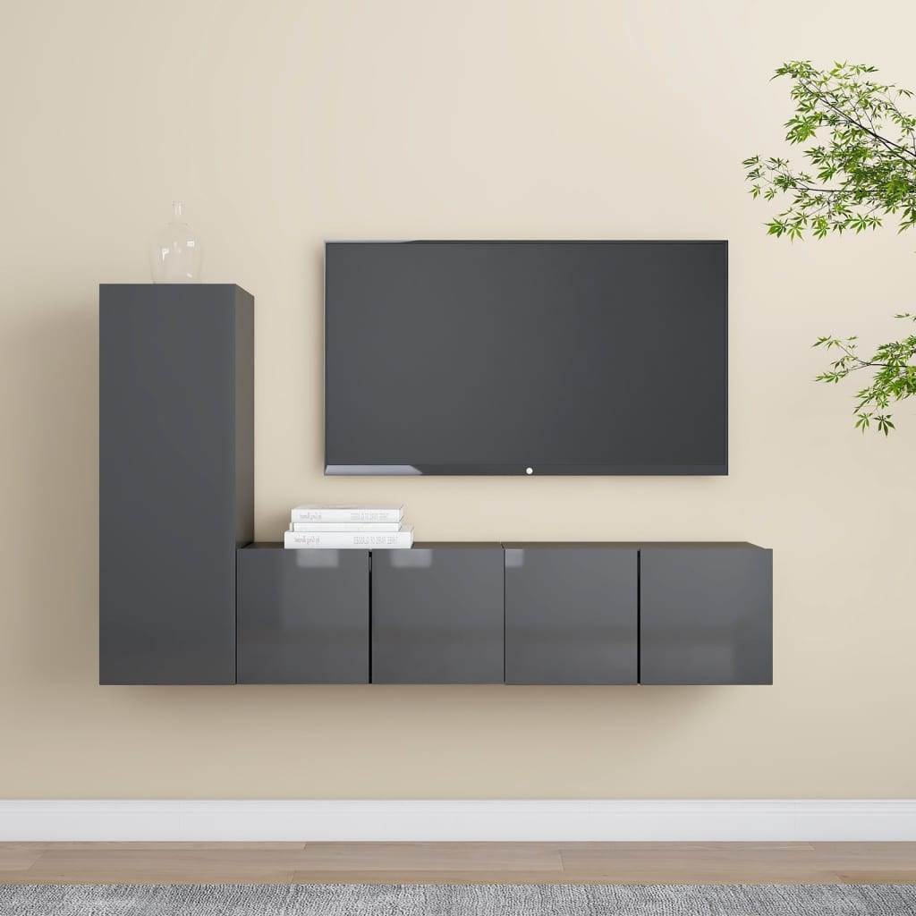 vidaXL 3-tlg. TV-Schrank-Set Hochglanz-Grau Holzwerkstoff