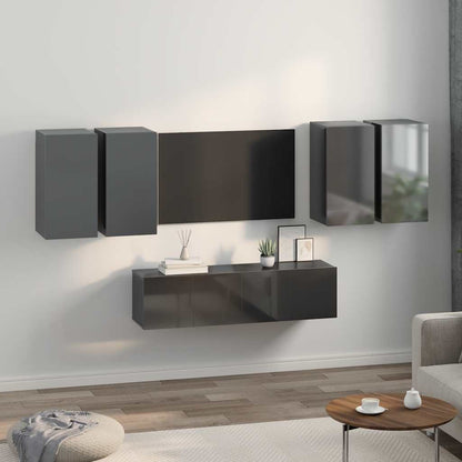 vidaXL Meuble TV, 6 pcs, Gris brillant, Aggloméré
