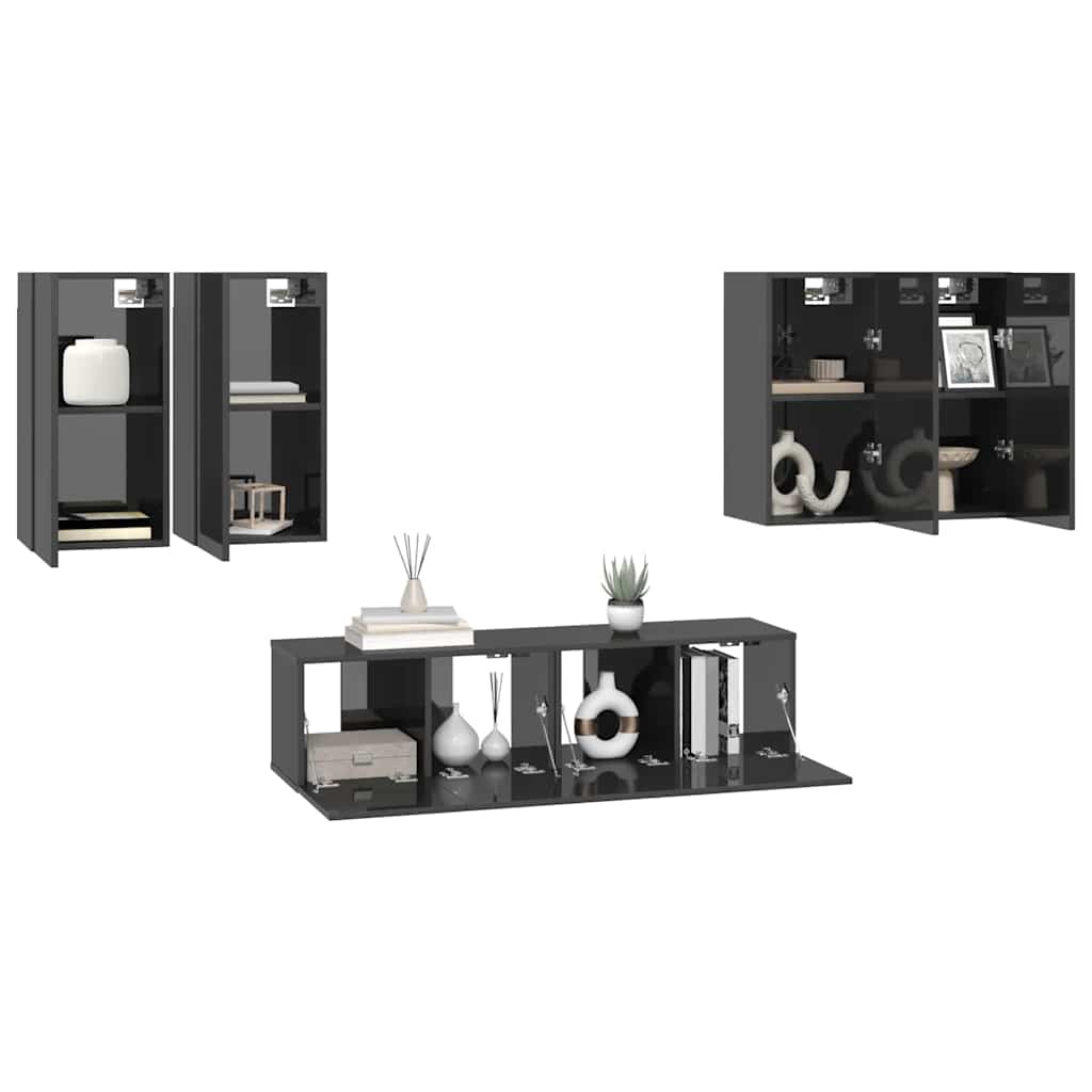 vidaXL Meuble TV, 6 pcs, Gris brillant, Aggloméré