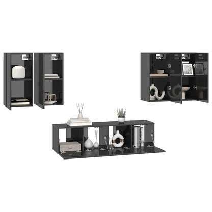 vidaXL Meuble TV, 6 pcs, Gris brillant, Aggloméré