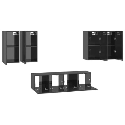 vidaXL Meuble TV, 6 pcs, Gris brillant, Aggloméré