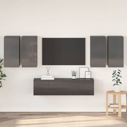 vidaXL Meuble TV, 6 pcs, Gris brillant, Aggloméré