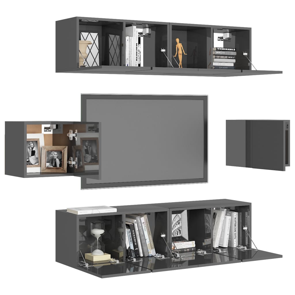 vidaXL Meuble TV, 6 pcs, Gris brillant, Aggloméré