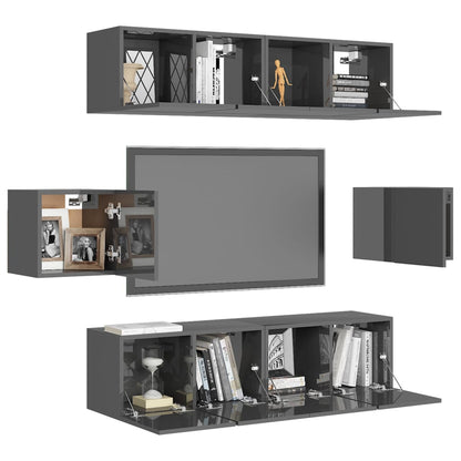 vidaXL Meuble TV, 6 pcs, Gris brillant, Aggloméré